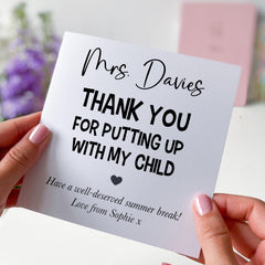 Funny Teacher Thank You Card from Parent Humorous End of Term Appreciation Card for Nursery Reception or Primary Teacher Gift