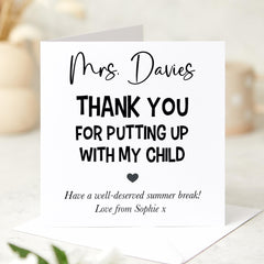 Funny Teacher Thank You Card from Parent Humorous End of Term Appreciation Card for Nursery Reception or Primary Teacher Gift