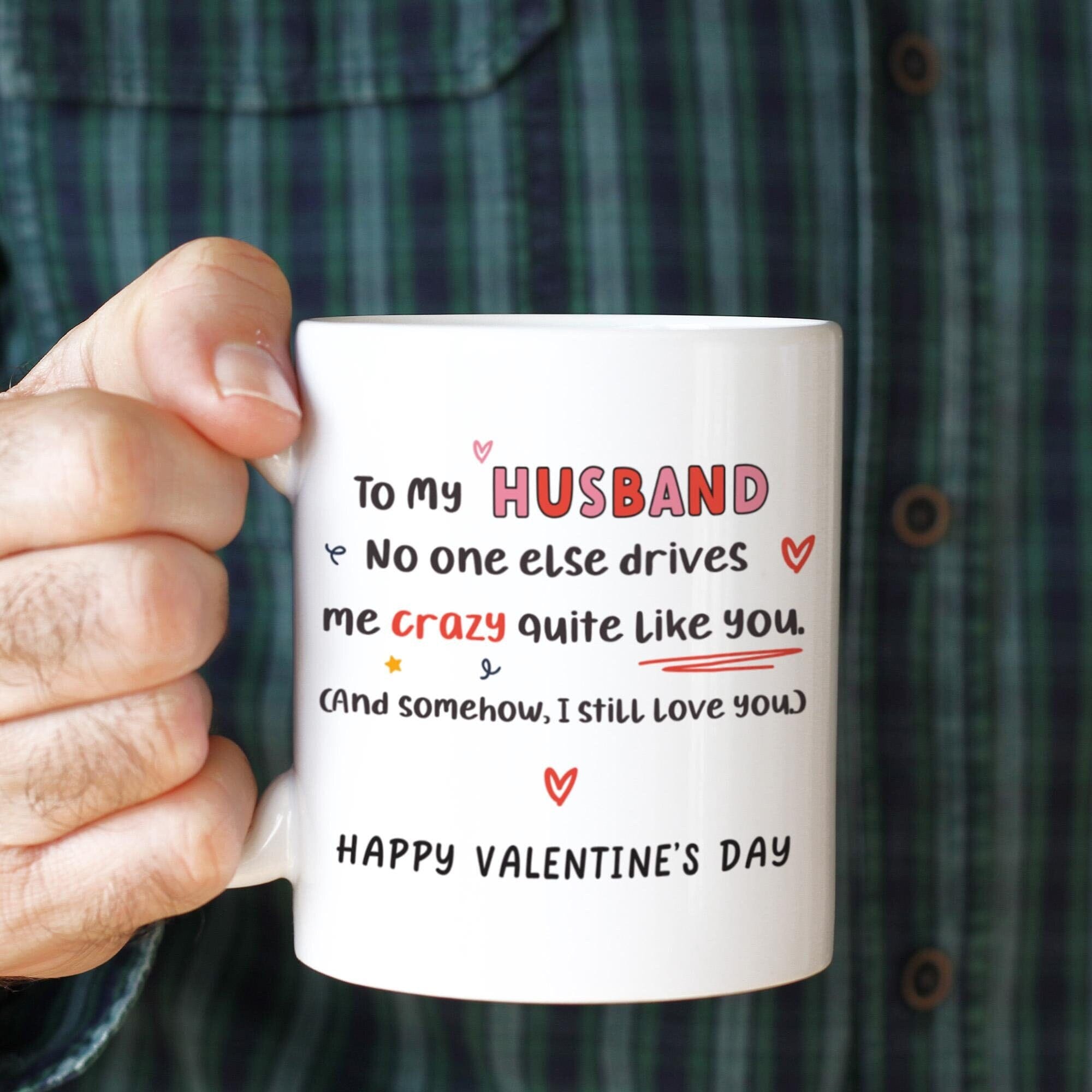 Funny Valentine’s Mug for Husband Drives Me Crazy Cute Coffee Cup Coaster Romantic Gift
