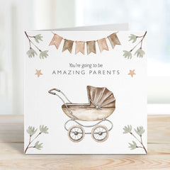 Gift Card For Parents Pregnancy New Baby Card Congratulations, Parents To Be You Are Going To Be Amazing Parents With Baby Carriage Design