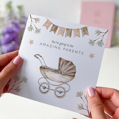 Gift Card For Parents Pregnancy New Baby Card Congratulations, Parents To Be You Are Going To Be Amazing Parents With Baby Carriage Design