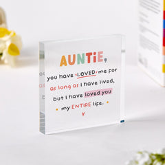 Gift for Auntie Cute Acrylic Plaque with Quote Keepsake from Niece Nephew Colourful Design for Christmas Auntie's Birthday or Thank you gift