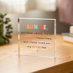Gift for Auntie Cute Acrylic Plaque with Quote Keepsake from Niece Nephew Colourful Design for Christmas Auntie's Birthday or Thank you gift