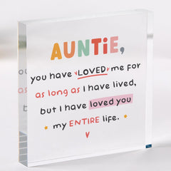 Gift for Auntie Cute Acrylic Plaque with Quote Keepsake from Niece Nephew Colourful Design for Christmas Auntie's Birthday or Thank you gift