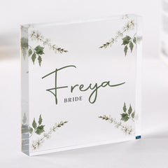Gift for Bride Personalised Acrylic Plaque Wedding Name Sign Floral Keepsake Gift Bridal Party Table Decor Hen Party Keepsake Bride to be