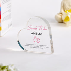 gift for Bride Personalised Bride to Be Acrylic Heart Plaque Gift Engagement or Hen Party Keepsake for Future Mrs
