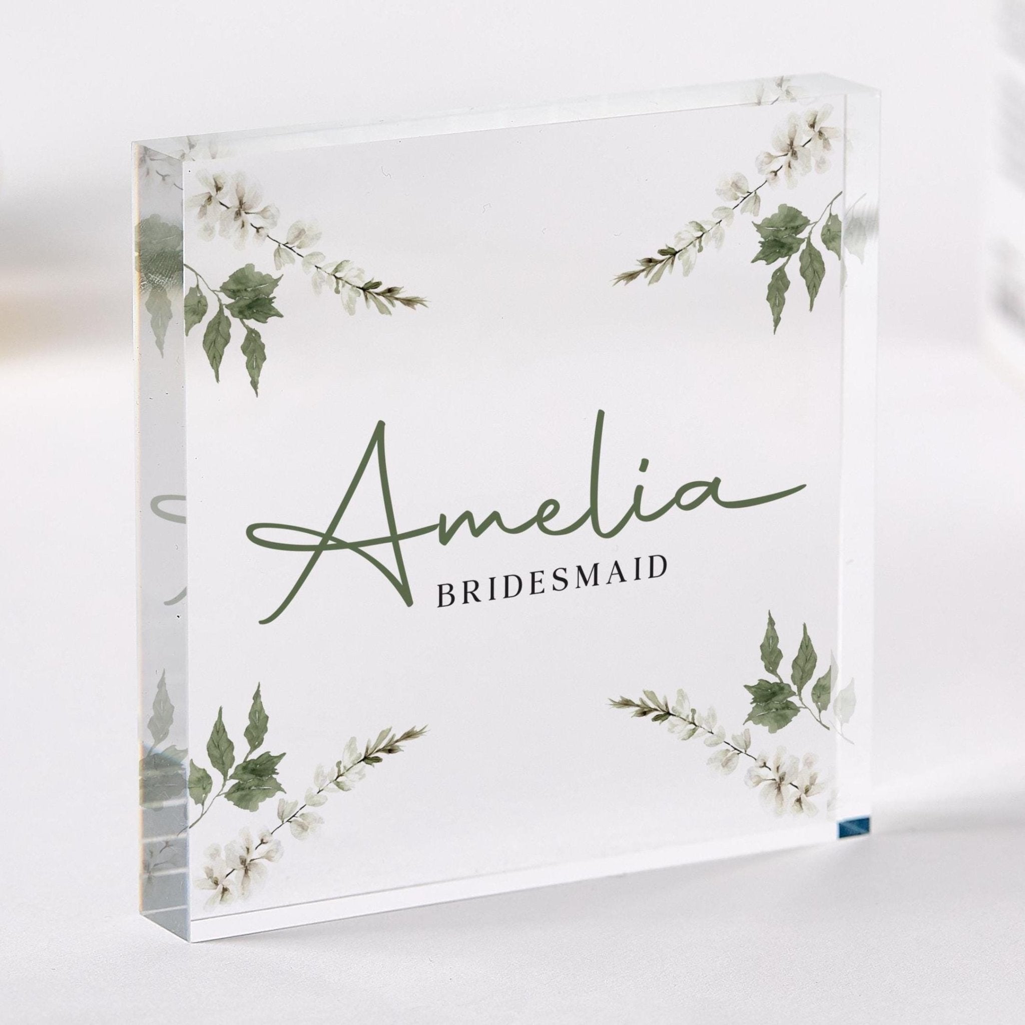 Bridesmaid Maid Honour Mother Bride Acrylic Plaque Wedding Name Sign Floral Keepsake Bridal Party Table Decor