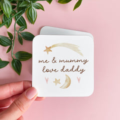 Gift for Daddy ˜Me & Mummy Love You' Coaster Father's Day Dad's Birthday Christmas Gift Star and Moon Design Cute Keepsake Present
