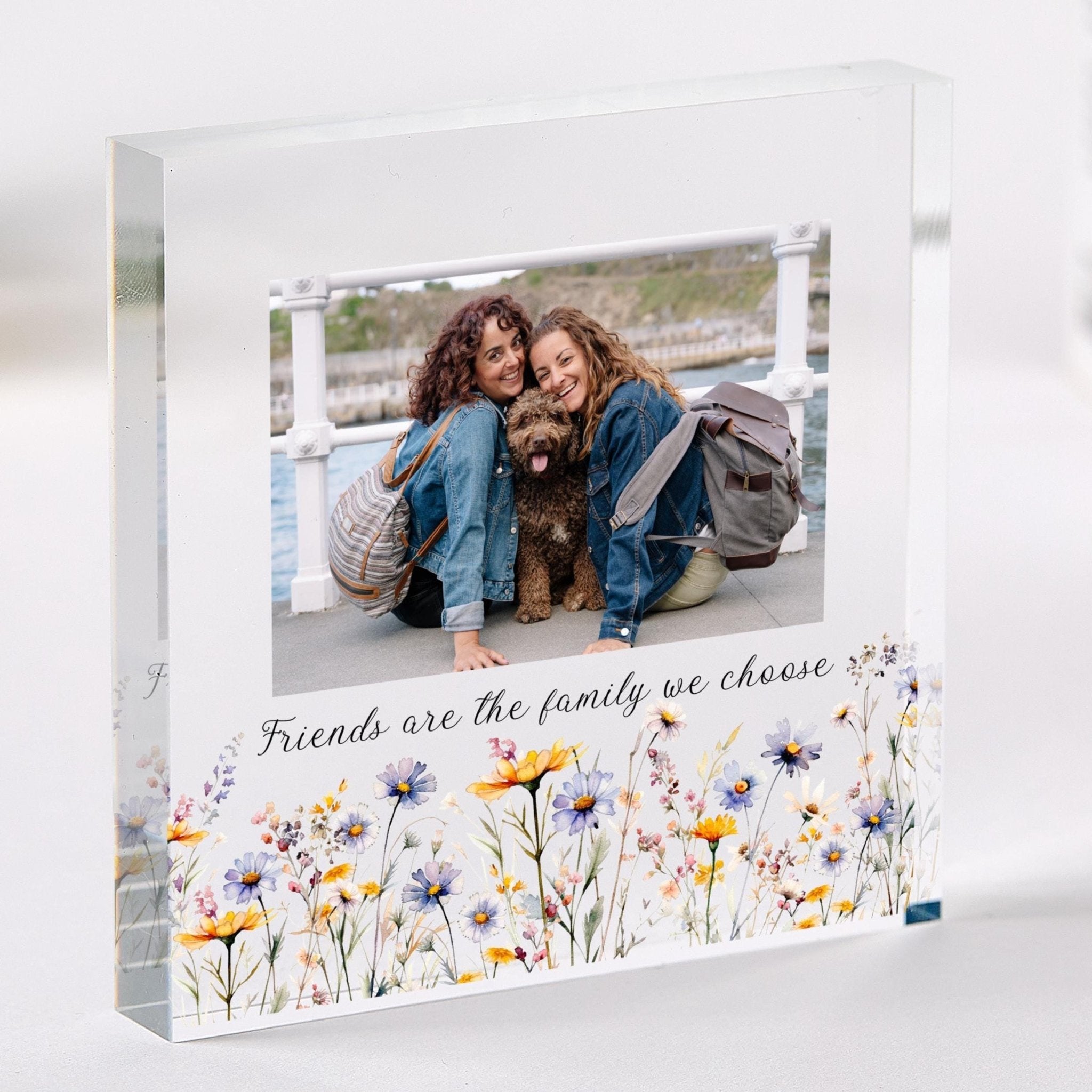 Gift for Friend Personalised Acrylic Photo Plaque Floral Frame Birthday or Christmas Keepsake
