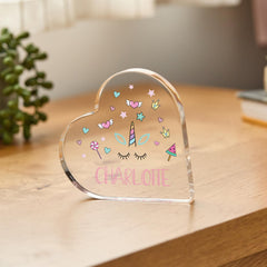 Gift for Girl with Name Unicorn Heart Plaque for Kids Room Decor Personalised Birthday Gift for Daughter Niece Granddaughter Baby Toddler