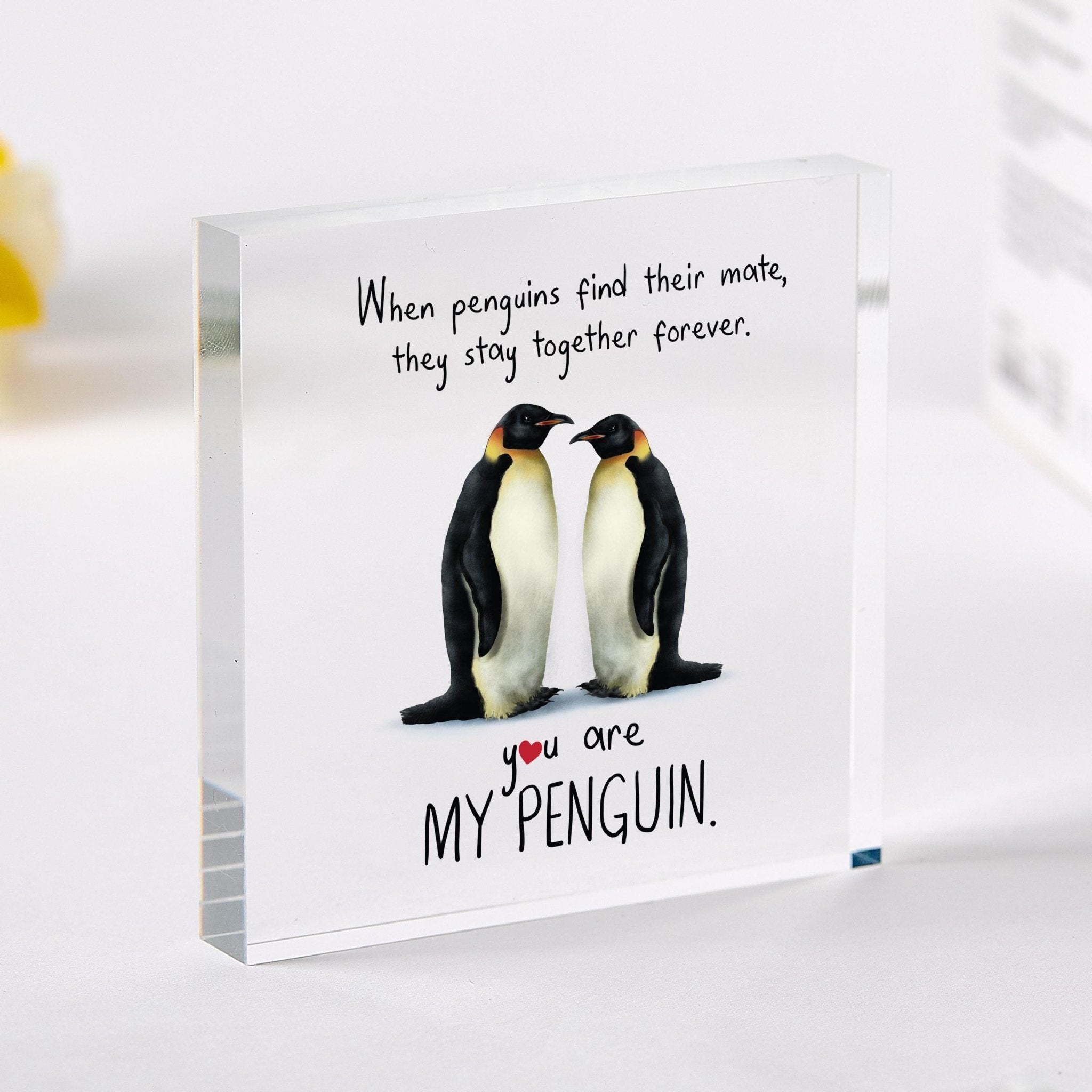 Gift for Girlfriend or Wife Penguin Couple Acrylic Plaque Keepsake for Christmas Valentine’s Day Anniversary Wedding for Husband Boyfriend
