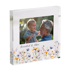 Gift for Grandad Personalised Acrylic Photo Plaque Floral Frame Birthday Mother's Day or Christmas Keepsake