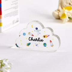 Gift for Kids Personalised Acrylic Cloud Plaque Astronaut Rocket Space Nursery Decor for Niece Nephew Son Daughter Grandchild Godchild