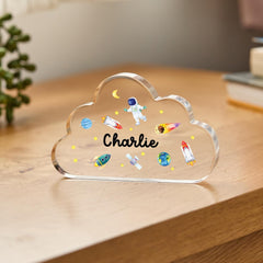 Gift for Kids Personalised Acrylic Cloud Plaque Astronaut Rocket Space Nursery Decor for Niece Nephew Son Daughter Grandchild Godchild