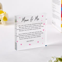 Gift for Mum Birthday Christmas Mother's Day Gift Heartfelt ˜Mum & Me' Poem Acrylic Plaque Wedding Gift for Mother of the Bride