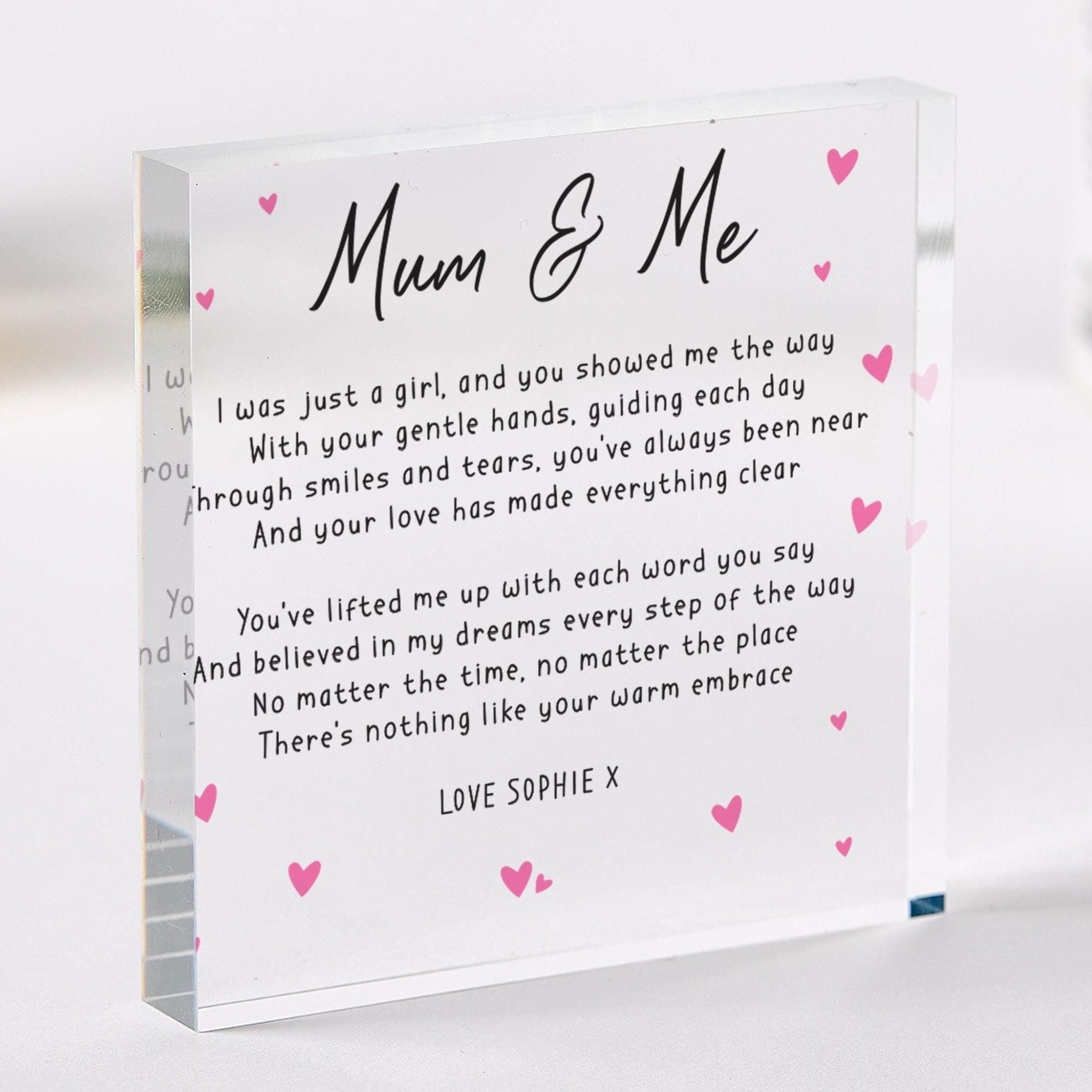 Gift for Mum Birthday Christmas Mother's Day Gift Heartfelt ˜Mum & Me' Poem Acrylic Plaque Wedding Gift for Mother of the Bride