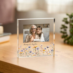 Gift for Mummy Personalised Acrylic Photo Plaque Floral Frame Birthday Mother's Day or Christmas Keepsake