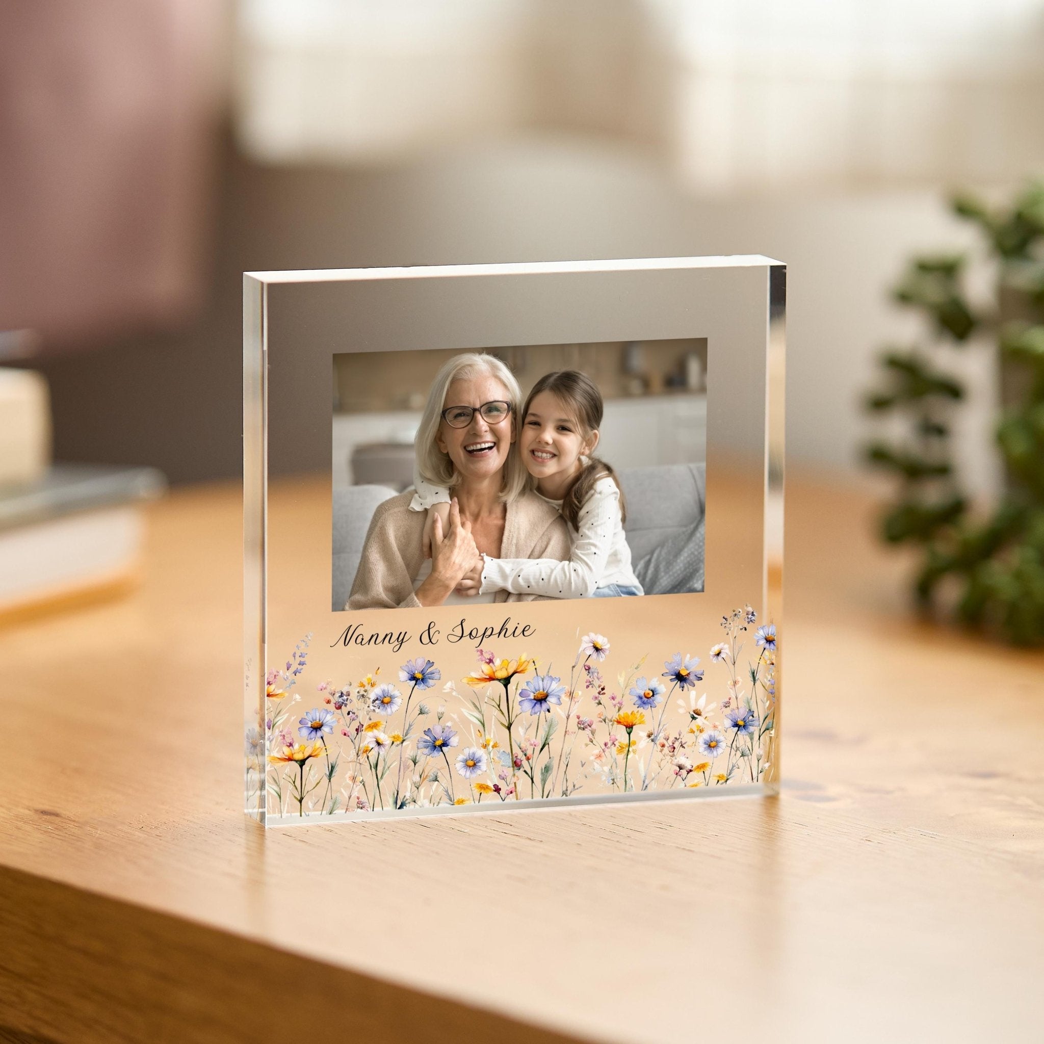 Gift for Nanny Personalised Acrylic Photo Plaque Floral Frame Birthday Mother's Day or Christmas Keepsake