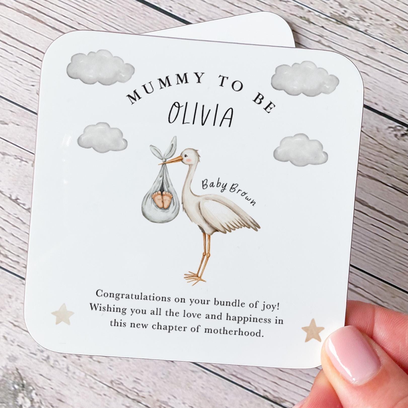 Gift for New Mum Personalised Mummy to Be Coaster with Stork Design Baby Shower Gift Idea for Mum to Be Pregnancy Keepsake