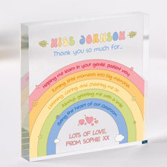 Gift for Teacher Personalised Rainbow Teacher Thank You Acrylic Plaque Colourful Acrylic Block for Nursery Primary or Secondary Teacher