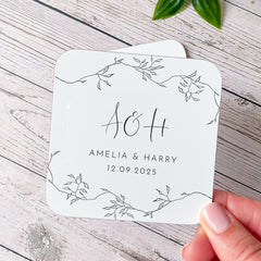 Gift for Wedding with Initials Personalised Wedding Coaster Elegant Monogram Keepsake with Names & Date Engagement or Anniversary Gift