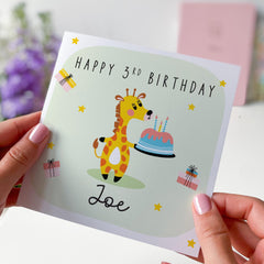 Giraffe Birthday Card for Kids Personalised with Name and Age – Cute Animal Theme Nephew Niece Son Daughter Grandson Granddaughter Birthday