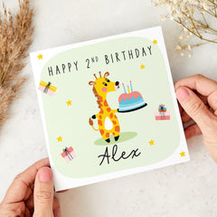 Giraffe Birthday Card for Kids Personalised with Name and Age – Cute Animal Theme Nephew Niece Son Daughter Grandson Granddaughter Birthday