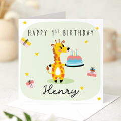 Giraffe Birthday Card for Kids Personalised with Name and Age – Cute Animal Theme Nephew Niece Son Daughter Grandson Granddaughter Birthday