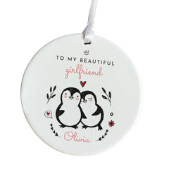 Girlfriend Ornament To My Beautiful Girlfriend Personalised Ornament with Name Cute Penguin Design Gift for Her