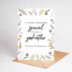 Godmother Thank You Card – It Takes Someone Special to Be a Godmother – Floral Design Meaningful Card for Christening or Birthday God Mother