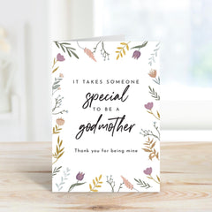 Godmother Thank You Card – It Takes Someone Special to Be a Godmother – Floral Design Meaningful Card for Christening or Birthday God Mother