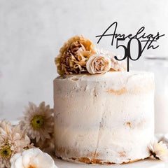 Gold Birthday Cake Topper, Custom Name & Age, Wooden Rustic Decor, Gold Silver Rose Gold Black, 40th - 60th Celebration