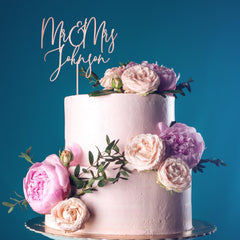 Gold Wedding Cake Topper, Custom Mr & Mrs Name, Rustic Bride Groom Decor, Wooden Gold Silver Rose Gold Black