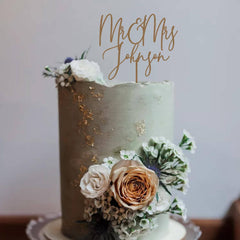 Gold Wedding Cake Topper, Custom Mr & Mrs Name, Rustic Bride Groom Decor, Wooden Gold Silver Rose Gold Black