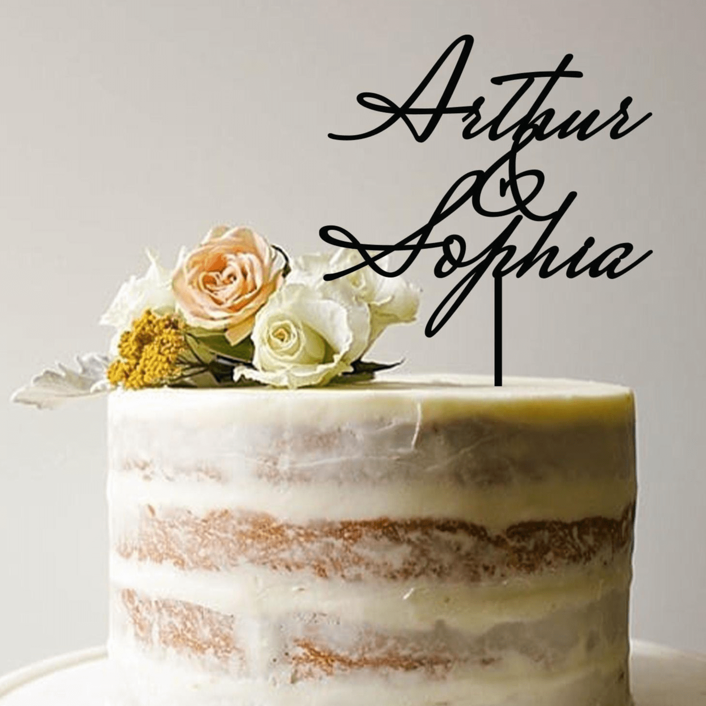 Gold Wedding Cake Topper, Rustic Bride Groom Engagement Decor, Wooden Gold Silver Rose Gold Black Elegant Minimal