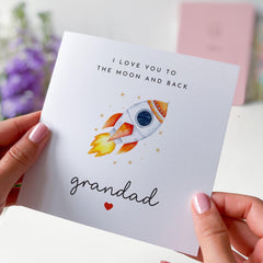 Grandad Card for Father's Day I Love You to the Moon and Back Rocket Design Thoughtful Keepsake for First Fathers Day Birthday or Christmas
