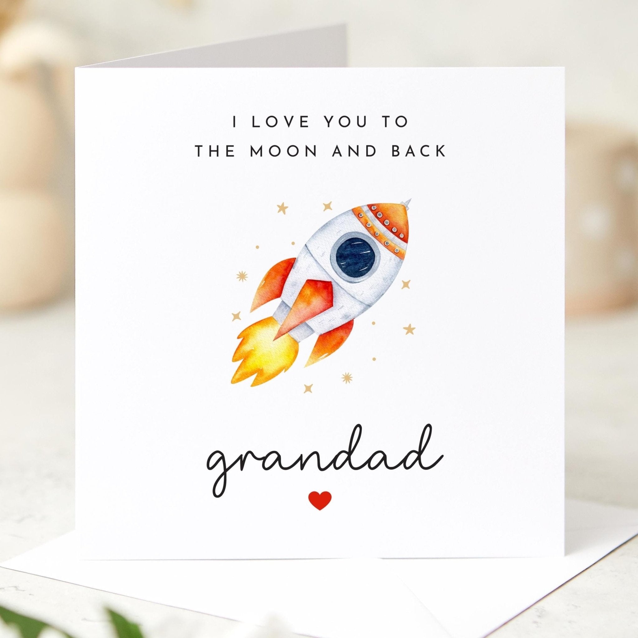 Grandad Card for Father's Day I Love You to the Moon and Back Rocket Design Thoughtful Keepsake for First Fathers Day Birthday or Christmas