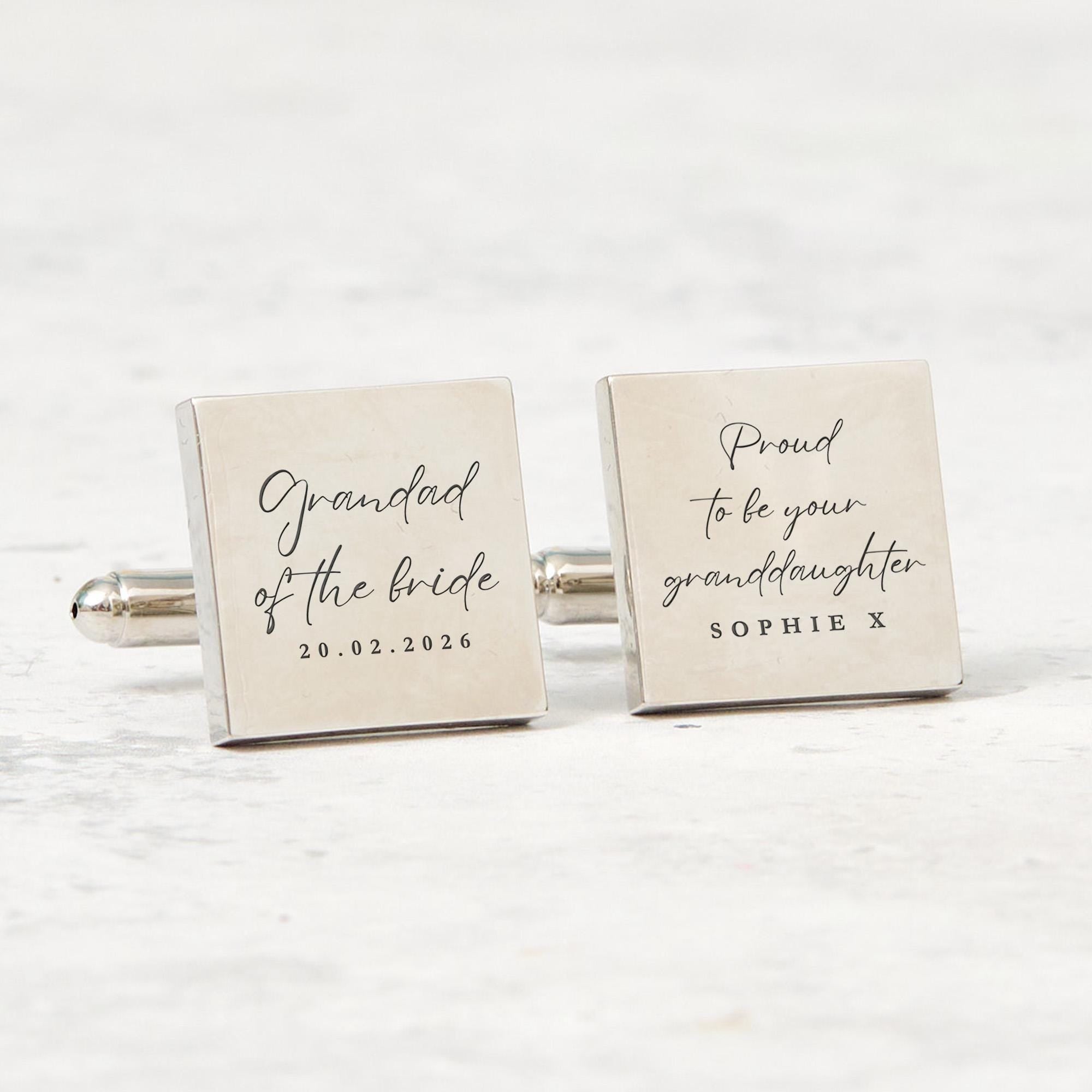 Grandad of the Bride Cufflinks Gift from Granddaughter Personalised Wedding Keepsake with Name and Date Engraving for Grandad Grandfather