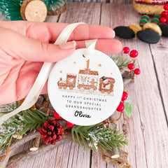 Granddaughter Ornament with name Merry Christmas to Our Special Granddaughter, Cute Personalised Gift Baby First Christmas Toddler Keepsake