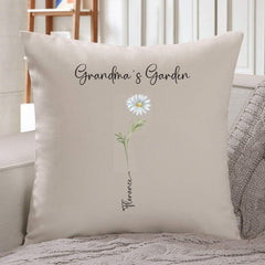 Grandma'S Garden Cushion With Grandchildren's Names And Birth Flowers Personalised Christmas Gift For A Nanny