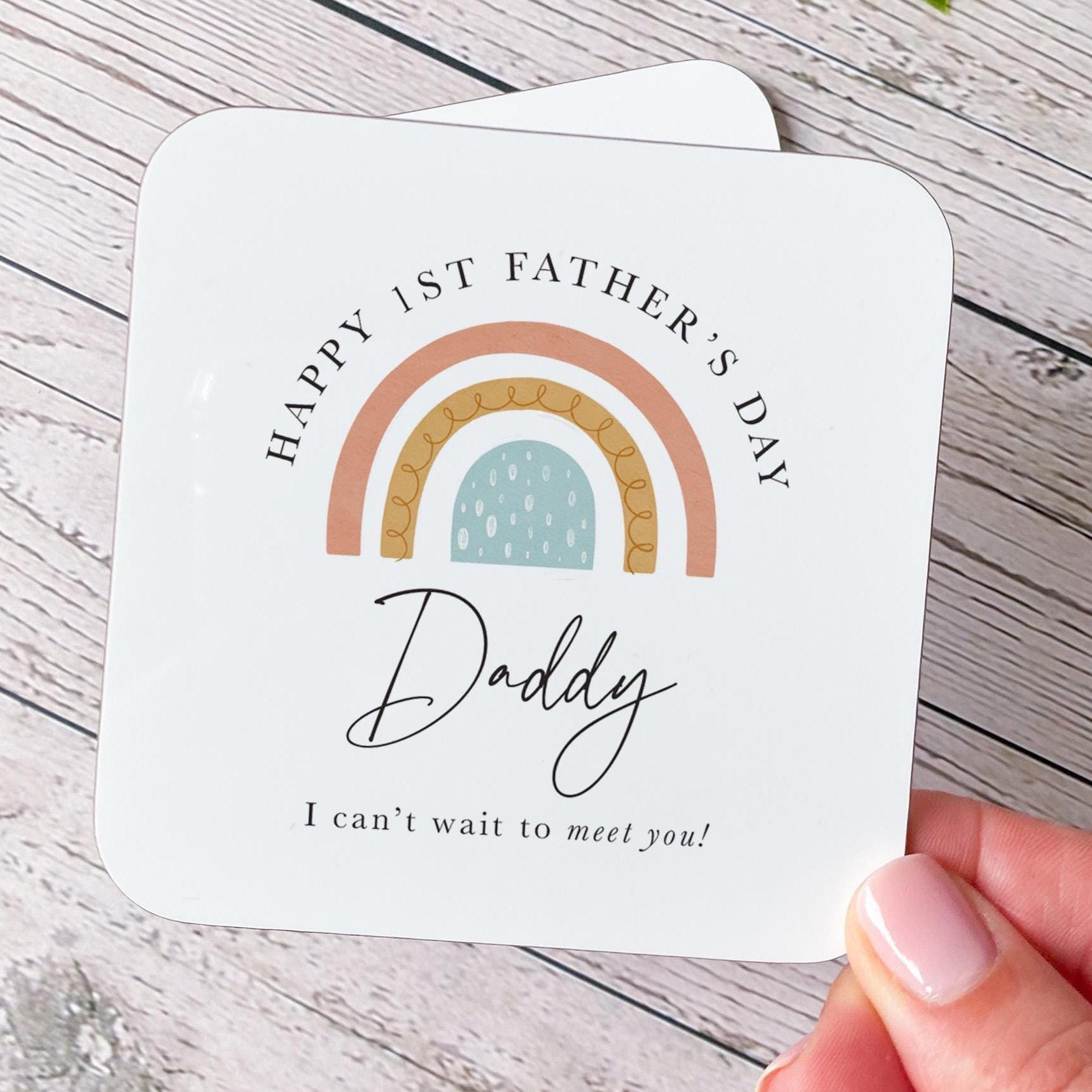 Happy 1st Father's Day Coaster for Daddy Gift from the Bump with Rainbow Design Cute First Fatherhood Keepsake for Him