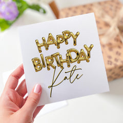 Happy Birthday Card with Name Custom Birthday Card for Her Him Celebration Keepsake for her him Gold Balloon Lettering 18th 21st 30th 40th
