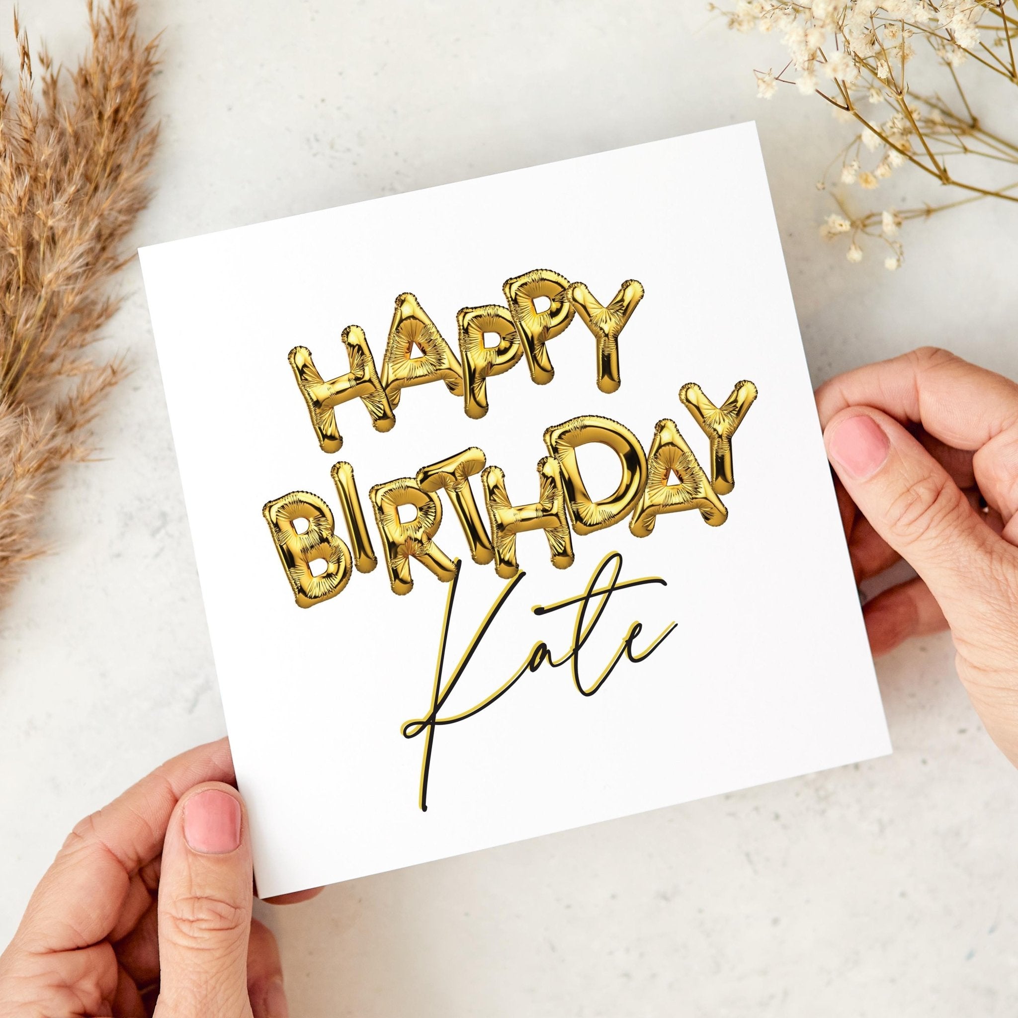 Happy Birthday Card with Name Custom Birthday Card for Her Him Celebration Keepsake for her him Gold Balloon Lettering 18th 21st 30th 40th