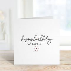 Happy Birthday Lil'sis Birthday Card With Cute Heart Little Sister Birthday Card Happy Birthday Gift Card Gift For Her Gift For Sister