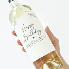 Happy Birthday Wine Label with Your Text Personalised Bottle Sticker Custom Message Keepsake Perfect Birthday Gift for Her Friend Sister