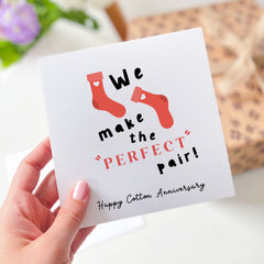 Happy Cotton Anniversary Card For Married Couples Funny Second Anniversary "We Make The Perfect Pair" Cute Socks 2Nd Anniversary Gift Card