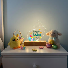 Happy Easter Bunny LED Acrylic Night Light Plaque - Personalised Gift for Baby or Child Easter Basket
