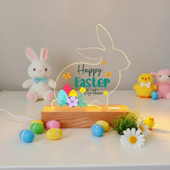 Happy Easter Bunny LED Acrylic Night Light Plaque - Personalised Gift for Baby or Child Easter Basket