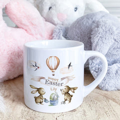 Happy Easter Mug With Name Easter Design With Bunnies Gift For Kids Toddler Children