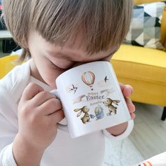 Happy Easter Mug With Name Easter Design With Bunnies Gift For Kids Toddler Children